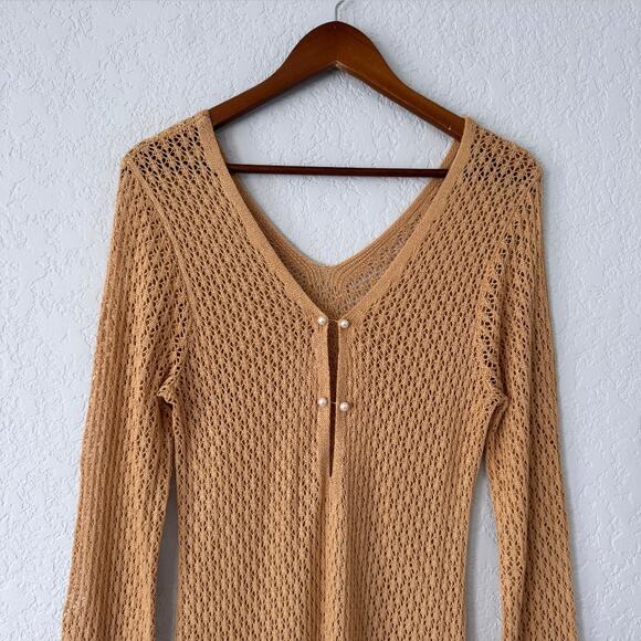 Saodimallsu Brown Long Flare Sleeve Maxi Length Crochet Cover Up Size X-large - Picture 4 of 7